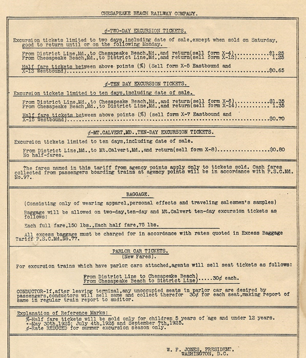 Chesapeake Beach Tariff Effective May 30 1925 Alan Maples collection.jpg