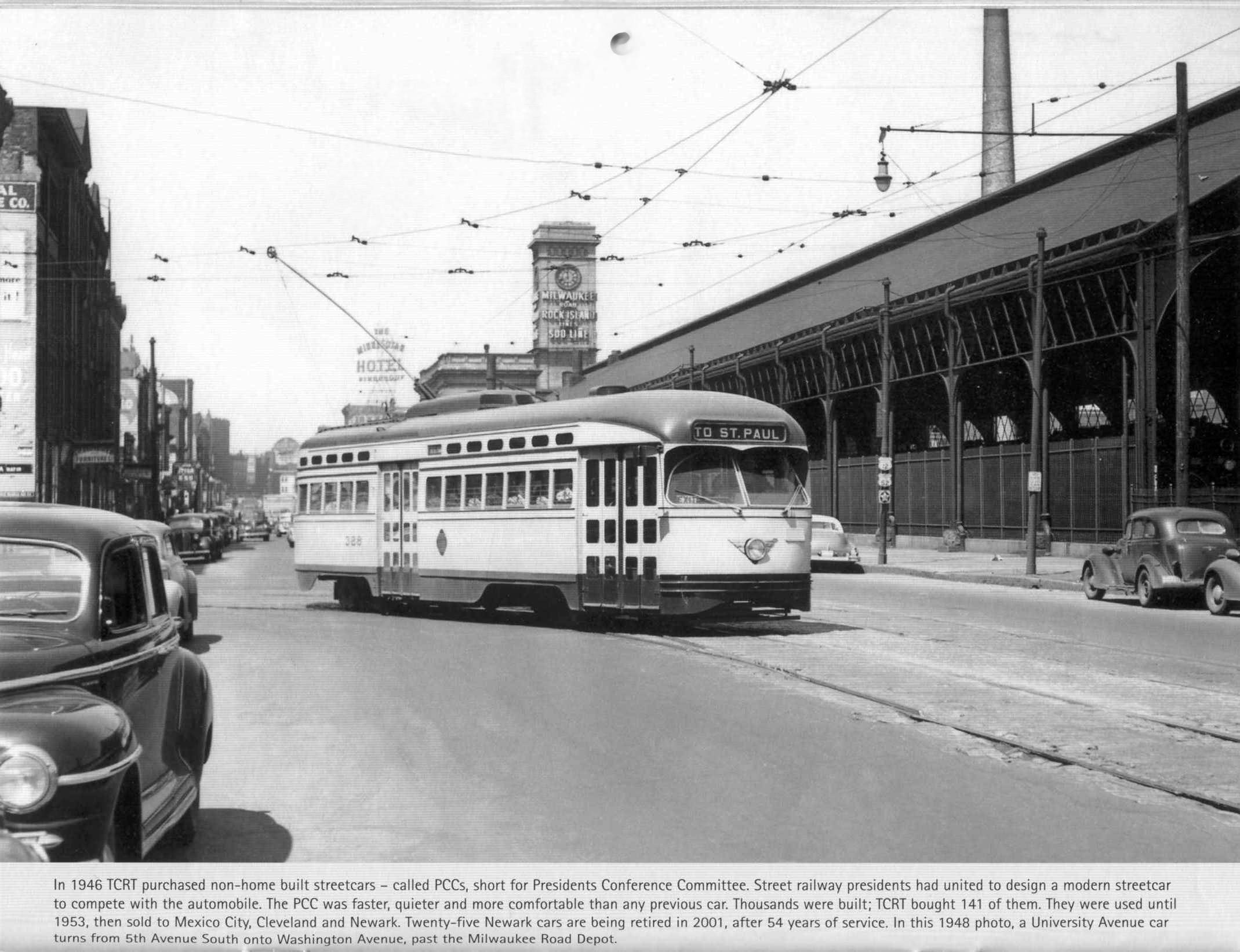 PCC 328 at Milw Rd Depot (1948).jpg